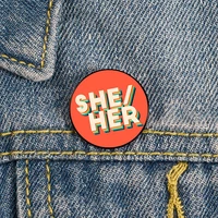 she her retro pattern printed pin custom funny brooches shirt lapel bag cute badge cartoon enamel pins for lover girl friends
