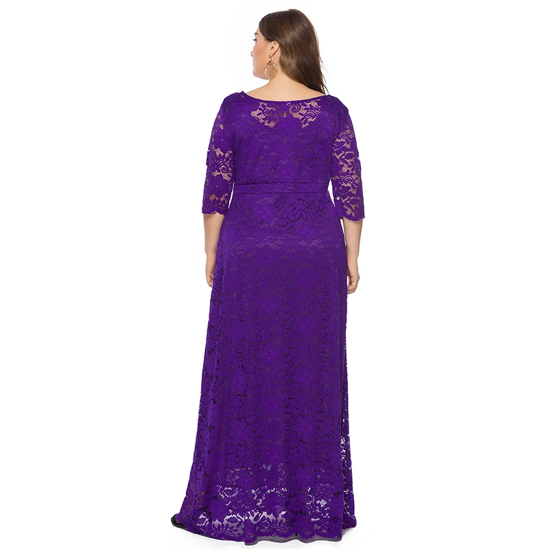 Фото LAMYA размера плюс 4xl 5xl 6xl длинные трапециевидные вечерние платья для женщин кружевное Выходное платье с коротким рукавом платье для выпускно... №2