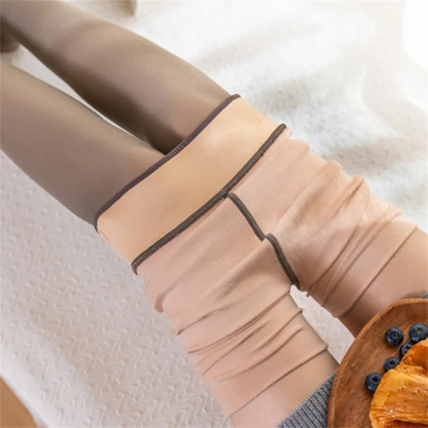 Winte pantyhoy leggings women's themal underwear stewardess gray one-piece pantys fleece keep warm Translucent thick pantyhose