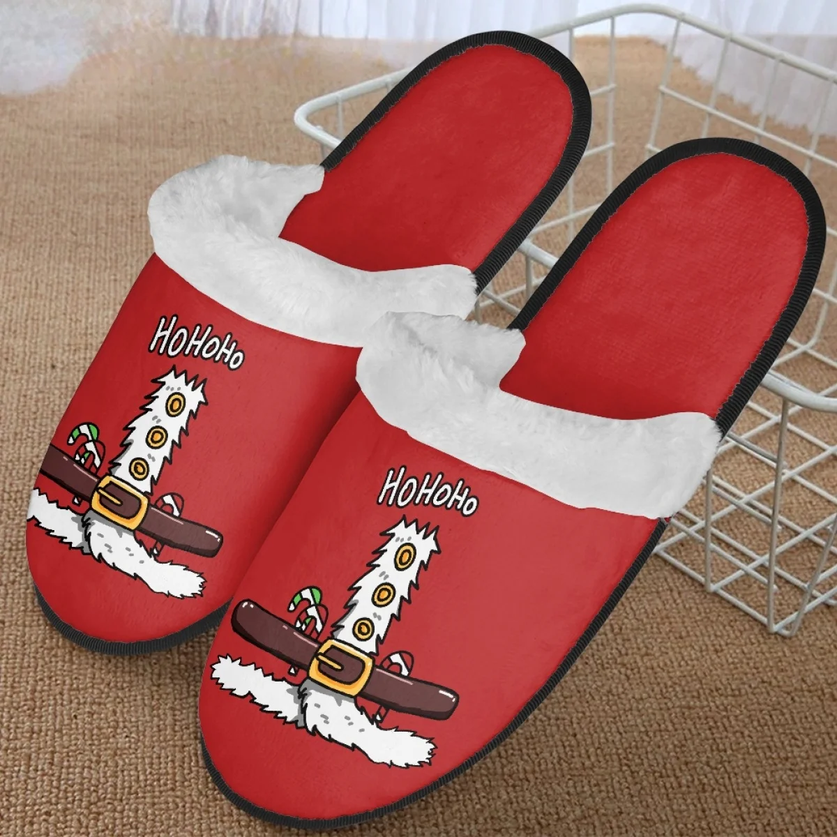 

New Cotton Shoes Christmas Decoration Printing Anti-slip Fluffy Slipper Winter Indoor Home Warm Cozy Soft Women Shoes Zapatillas