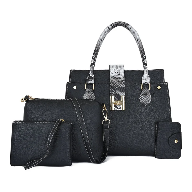 

4PCS Women's Bag 4 pcs Set PU Leather Ladies Handbag Serpentine Messenger Shoulder Bag Wallet Bags Famous brand