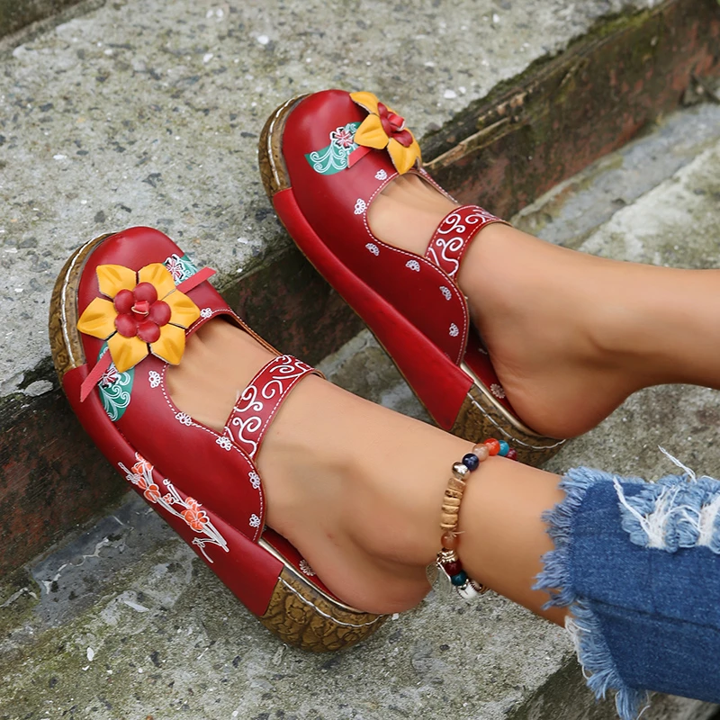 

Flower Ethnic Style Baotou Slippers 2022 Summer Handmade Women's Shoes Sandalias Mujer Verano Zapatos Mujer Primavera Verano