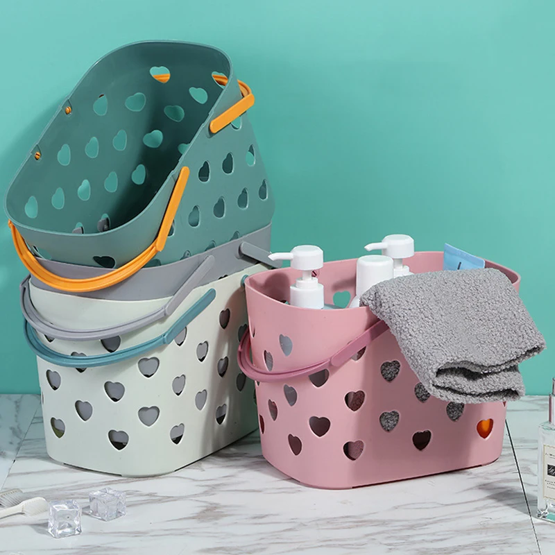 

Portable Hollow Heart-shaped Design Bath Basket Bathroom Toiletries Storage Basket Fruit and Vegetable Storage Bag