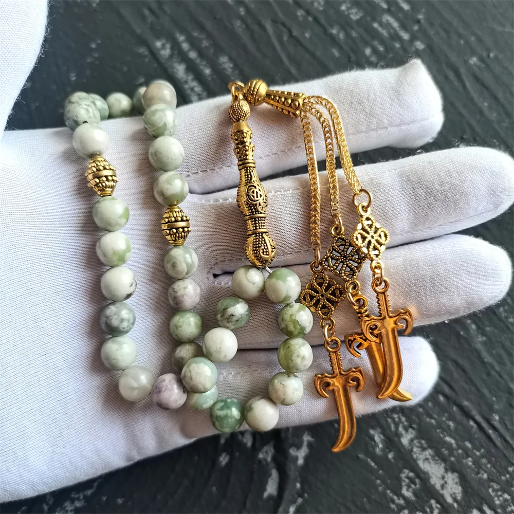 

Natural auspicious jade handmade beaded muslim tesbih rosary