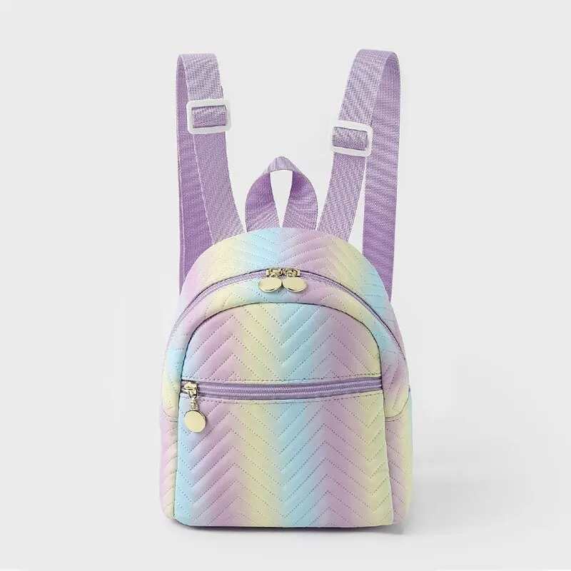Rainbow Purple Women Girl Backpack Leather Small Lady Couple Bags Casual Street Capacity Shoulder Bags Versatile Student boy Bag