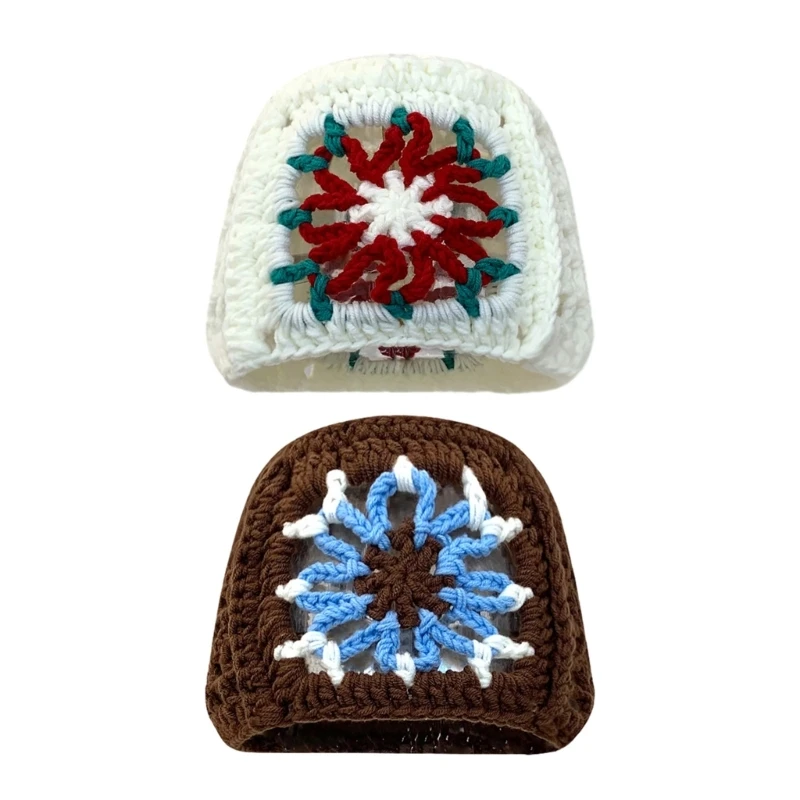 

Adult Knit Flower Pattern Hat Outdoor Anti-uv Handmade Crochet Hat for Girls