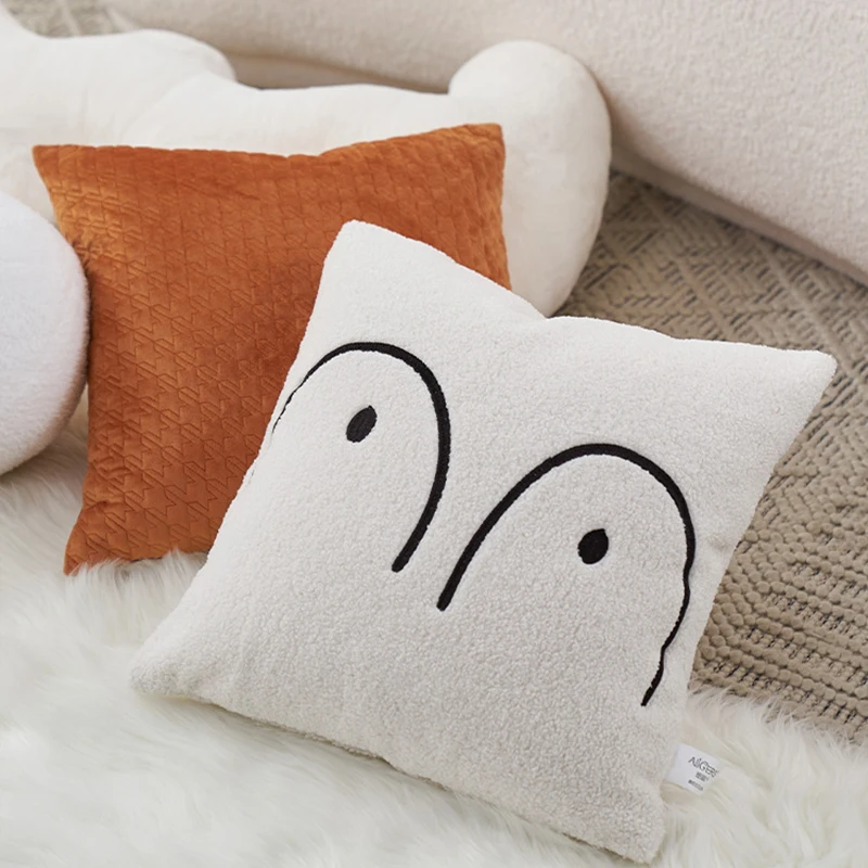 

White Decorative Pillows For Sofa Plush Orange Cushion Cover Home Decor The Plaid Throw Pillow Cover Geometric Pillow
