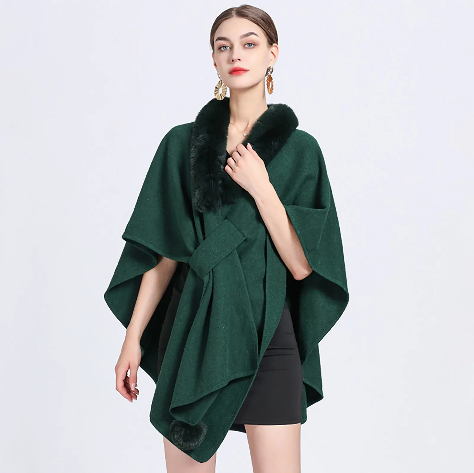 Новая верхняя одежда воротник из искусственного кроличьего меха пончо с