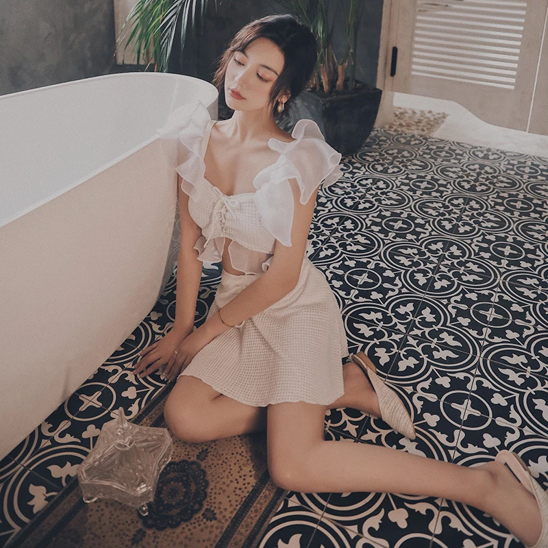 

Swim Suit Women Swimwear 2 Piece 2022 Tankini Swimsuit Two Sexy Bathing Female Skirt Korean Ins G Print Polyester Saida De Praia