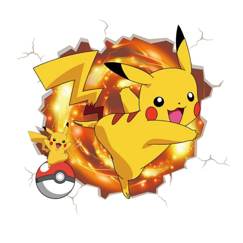 

Anime Pokemon cute Pikachu 3D broken wall stickers children's room bedroom window waterproof decorative stickers