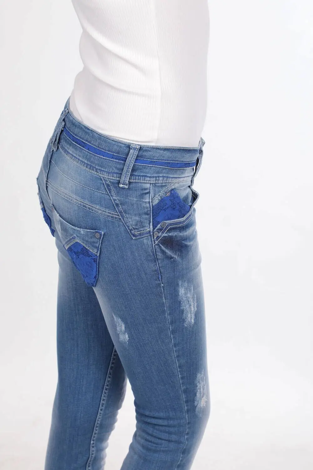 

Blue White Blue Laced Women Jean Trousers