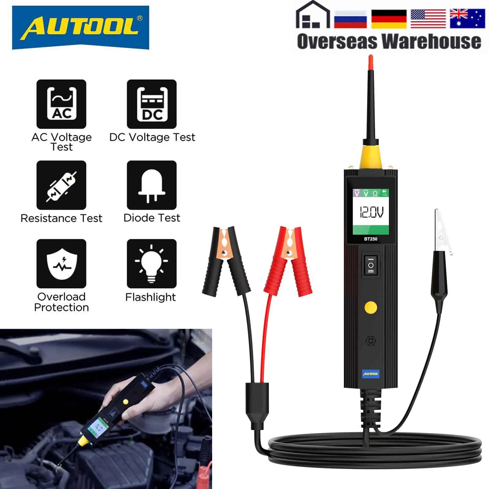 AUTOOL BT250 Электрическая система диагностический инструмент для проверки цепи 6-30 в