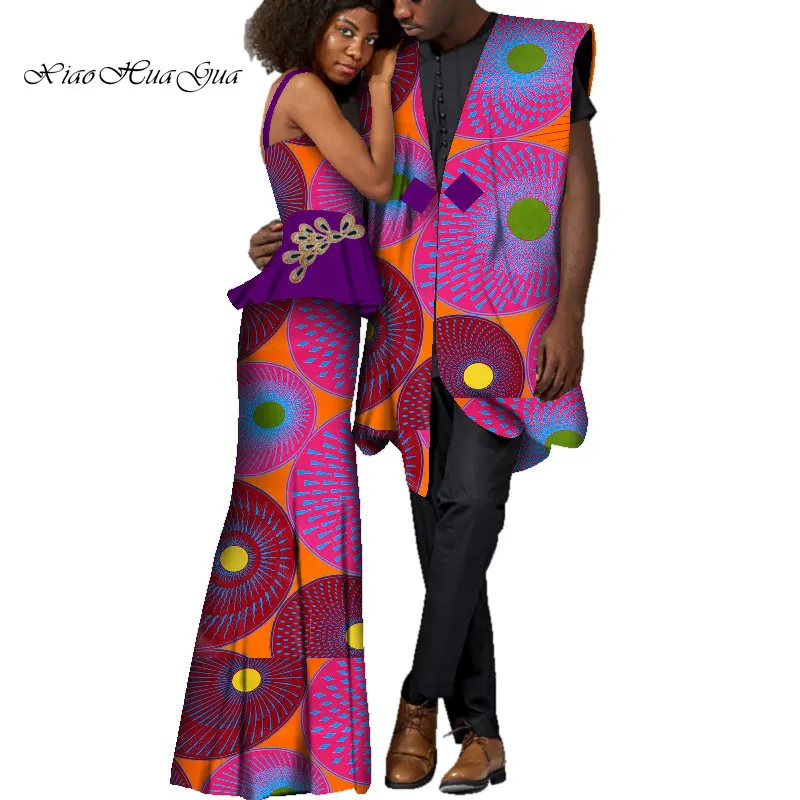 

African Men Clothes Ankara Suits Tops Shirt Pant 3pieces Set and Women Skirt Set 2 Pieces African Couple Clothing WYQ291
