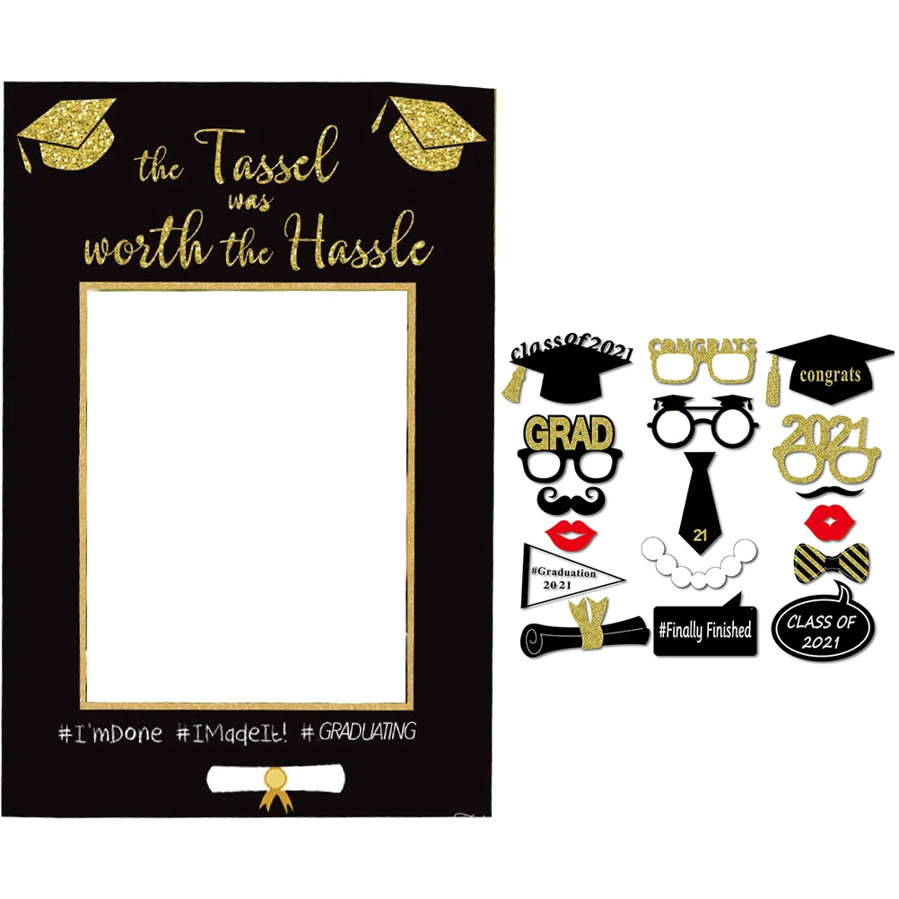 

18pcs Graduation Photo Booth Props with Selfie Frame for Graduations Party Supplies 2021 Grad Class Of 2021 Graduation