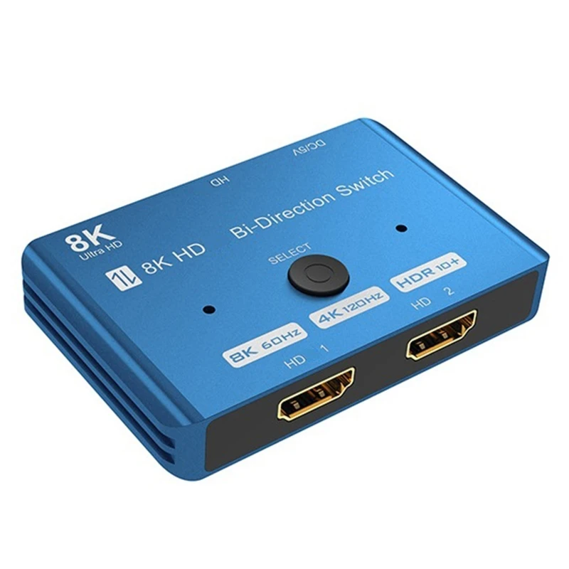 

Двунаправленный переключатель HDTV DP1.4, совместимый с HDMI, переключатель 1 в 2 выхода, выход 2 в 1, переключатель 8k 60 Гц/4k 120 Гц