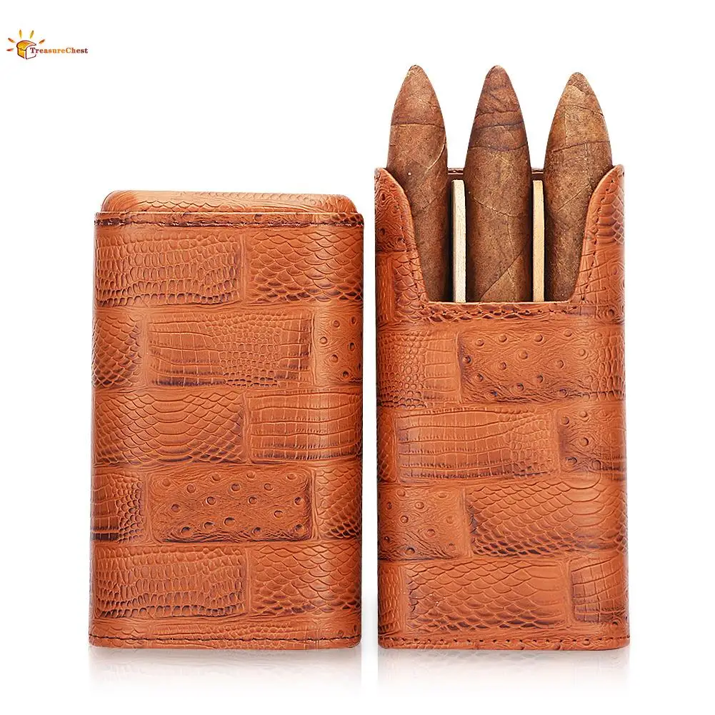 

Galiner Travel Cigar Humidor Leather Case Cigar Gadgets Portable Cedar Wood Humidor Box Outdoor Fit 3 COHIBA Cigars