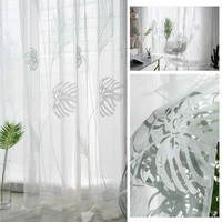 embroidered transparent tulle window curtains for living room leaf sheer voile drapes for bedroom door custom
