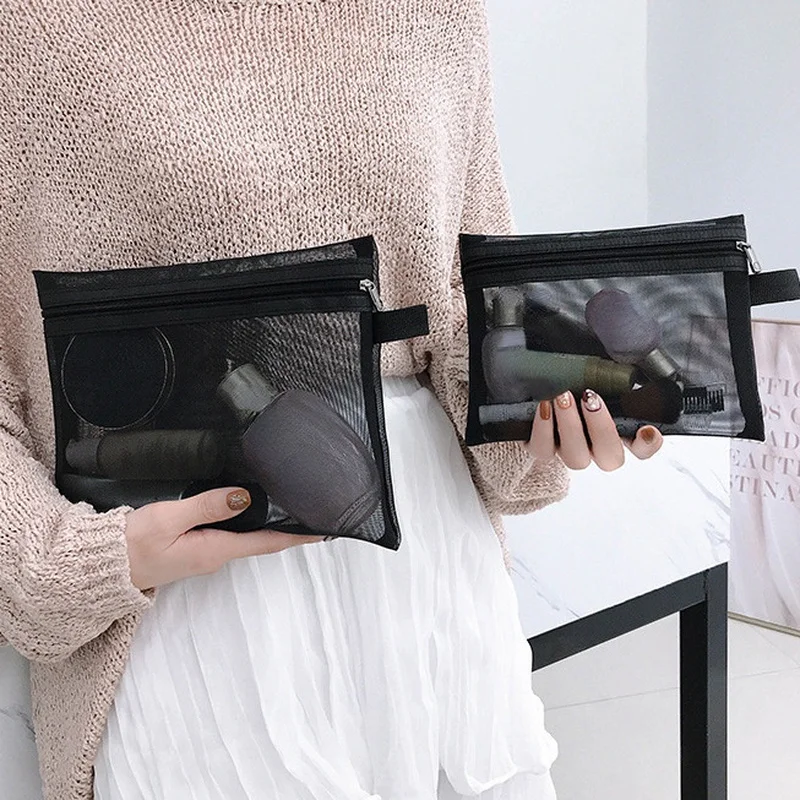 Women Mesh Cosmetic Bag Travel Storage Makeup Organizer Female Make Up Pouch Portable Small Large Toiletry Beauty Case |