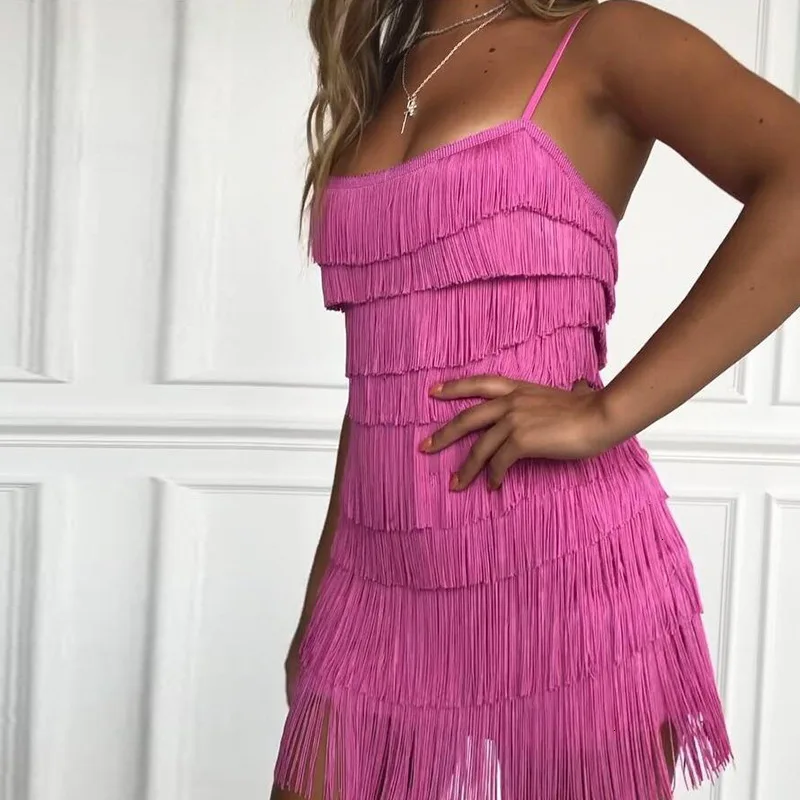 

Fringed Dress Women's Sexy Summer Beach Dress Suspenders Strapless Low-cut Short Fringed Party Dress Sexy Club Clothes Vintage