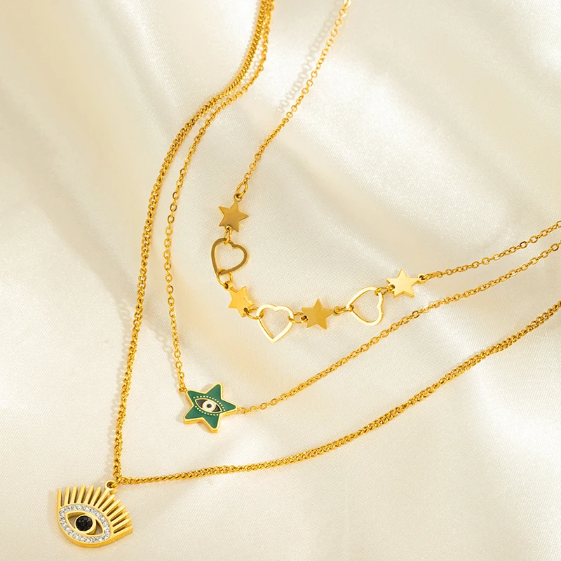 Двухслойное Ожерелье ENSHIR Из Нержавеющей Стали 316L С Подвесками В Виде Глаз Сердца