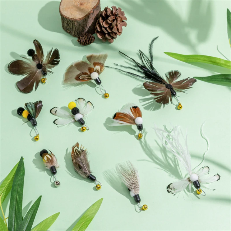 

Модная игрушка для кошек, удочка для кошек, товары для домашних животных, имитация насекомых, перо, Сменная головка, нежный стержень для кошк...