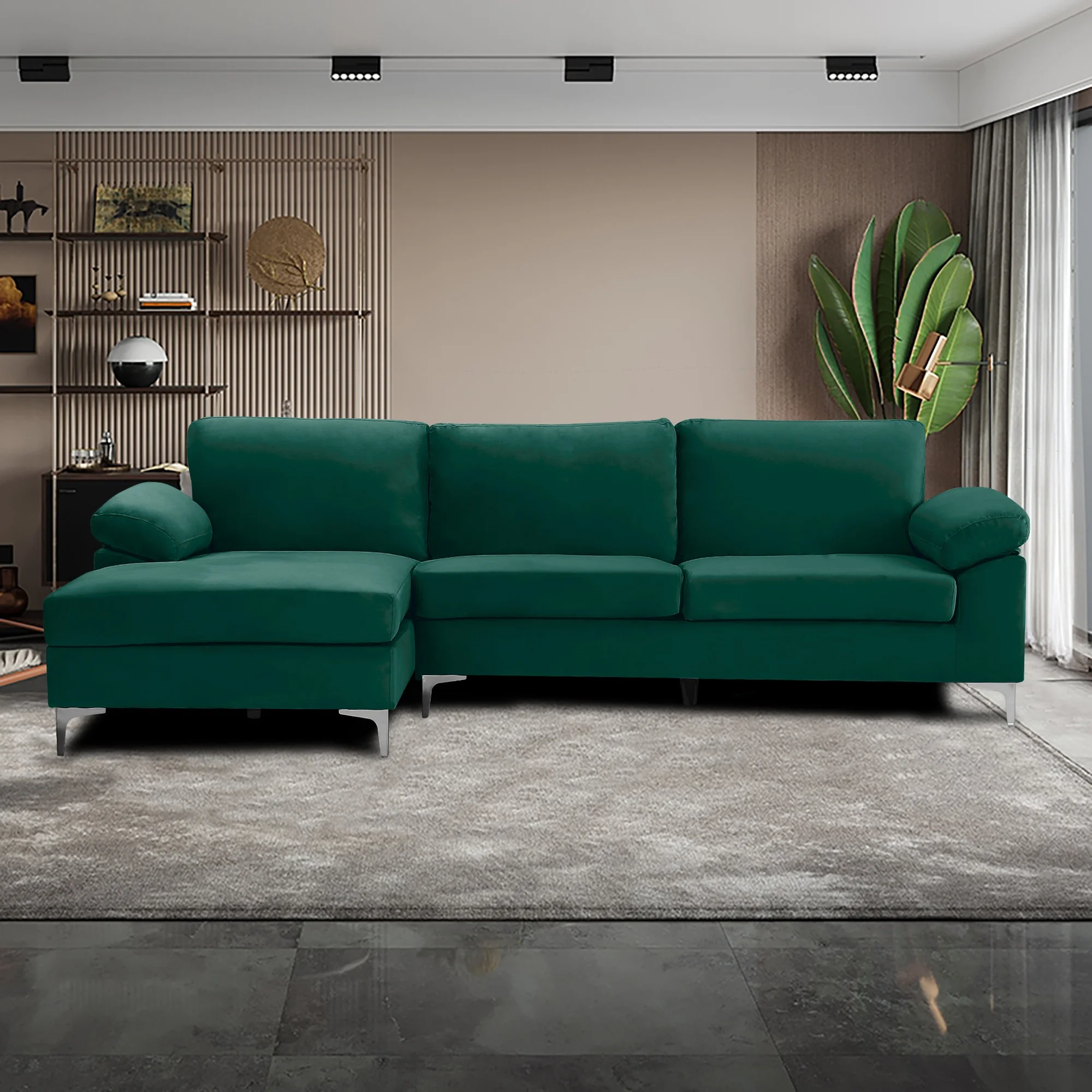 

SECTIONAL SOFA GREEN VELVET LEFT HAND FACING