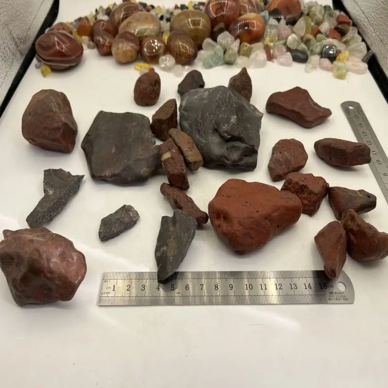 1Kg Natural Raw Stone Agate Red Edding Gravel Accompanying Handle Piece Decorative Ornaments