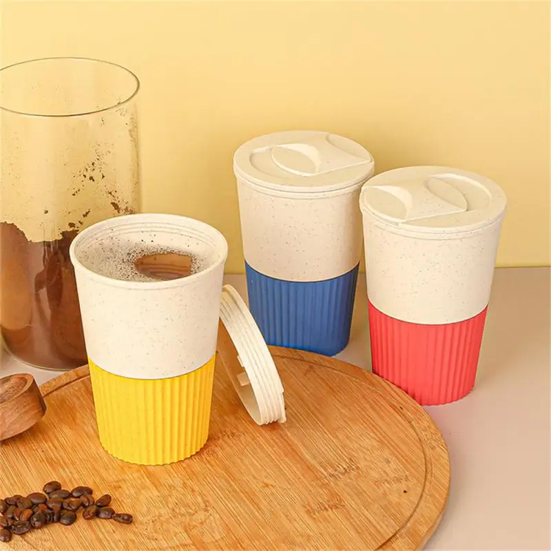 

380ml Wheat Straw Coffee Cup With Lid Anti-scald Portable High-value Accompanting Cup Reusable Mug Household Water Cup Drinkware