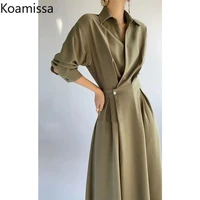koamissa elegant women summer maxi a line dress short sleeves office lady chic korean dresses elastic waist slim vestidos 2022