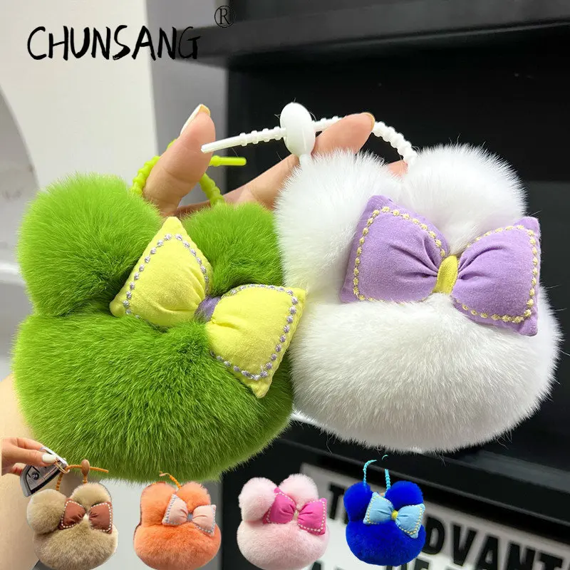 

2022 New In Bowknot Real Rabbit Fur Handmade Cute Key Chain Keychains Bag Accessory Car Keychain Gift Keyrings Gifts Accesorios