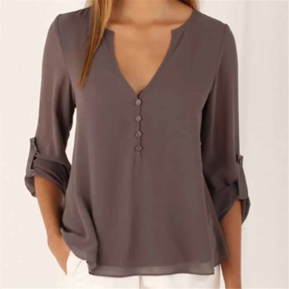 

5XL Women V-Neck Summer Casual Long Sleeve Silm Shirt Blouse Camisa Femme Tops Party New 8 colors