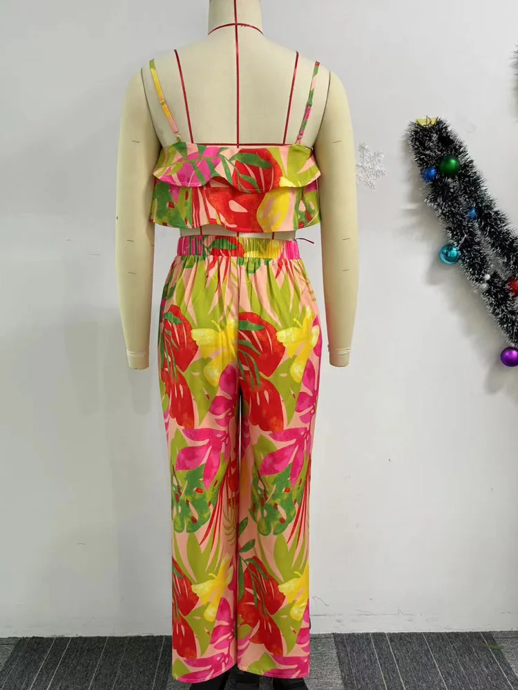 Женский комплект из 2 предметов короткий топ на шнуровке с тропическими оборками