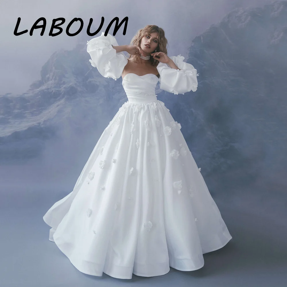 

LaBoum Organza Satin A-Line Wedding Dress Sweetheart Short Puff Sleeves Lace-up Court Modern 2023 Prom Dress Vestido De Noiva