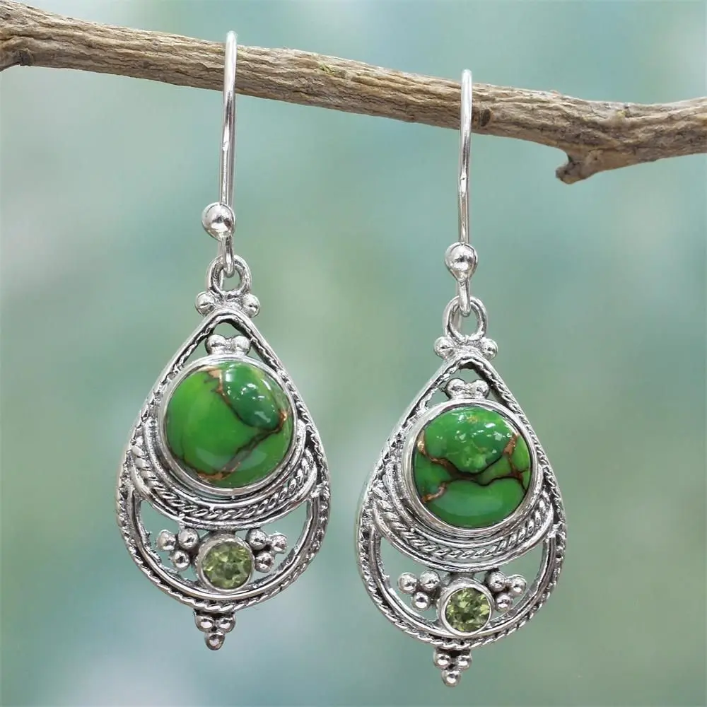 

Party Vintage Dangle Boho Natural Gemstone Hook 925 Silver Turquoise Earrings