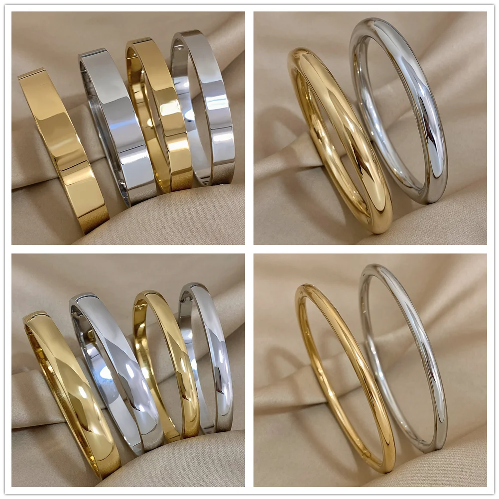 1 шт. женский широкий тонкий браслет из нержавеющей стали