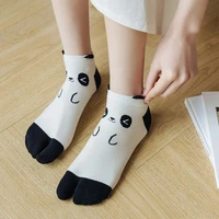 woman girl show two finger ankle socks cotton cute cat panda casual boat socks with toes ankle low tube socks