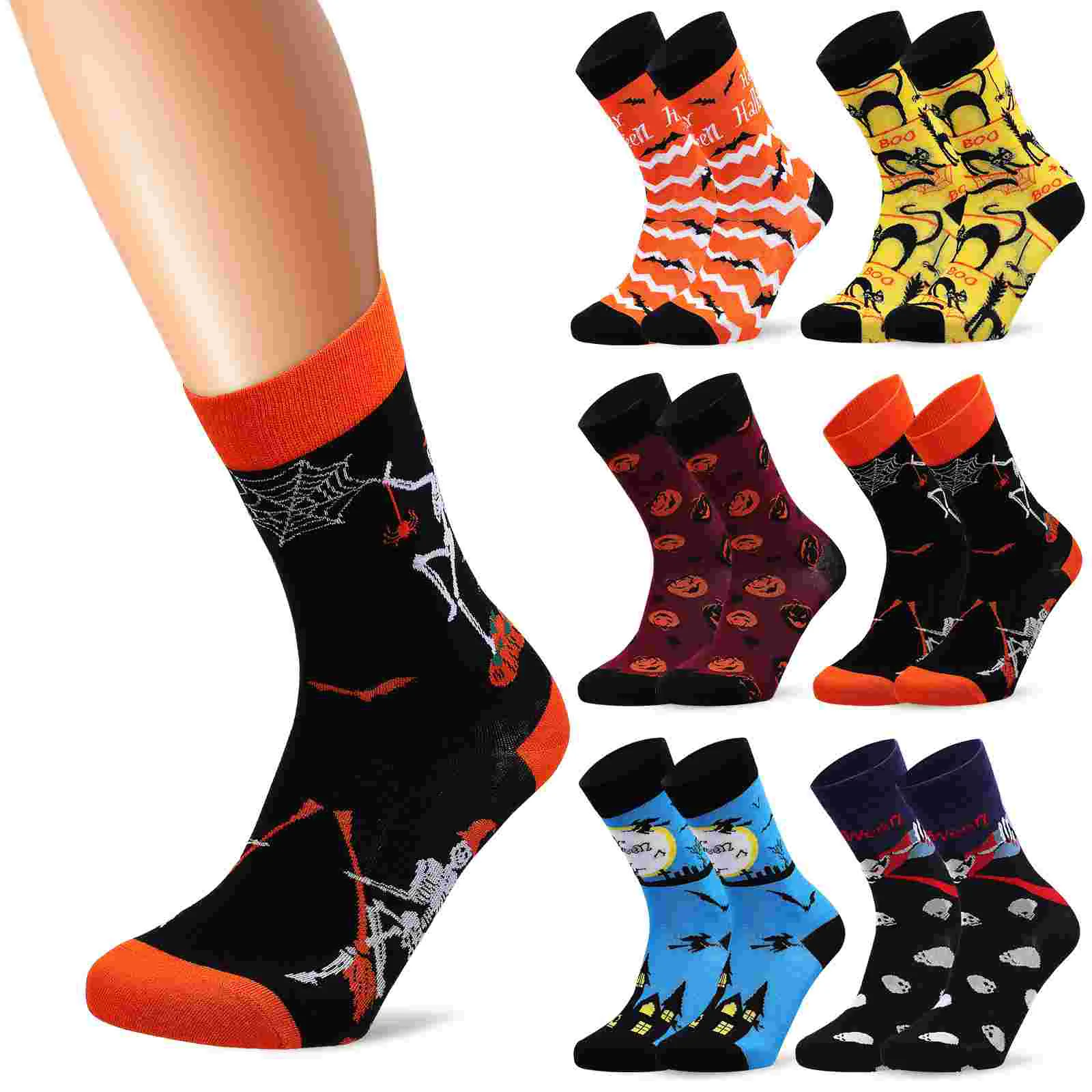 

6 Pairs Halloween Socks For Women Cute Fuzzy Cotton Novelty Spooky Accessories Man