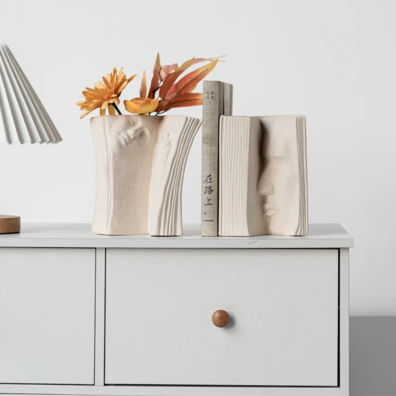 

Nordic Style Ceramic Creative Book Vase Pampas Grass Dried Flower Abstract Statue Face Vase Living Room Office Decoration