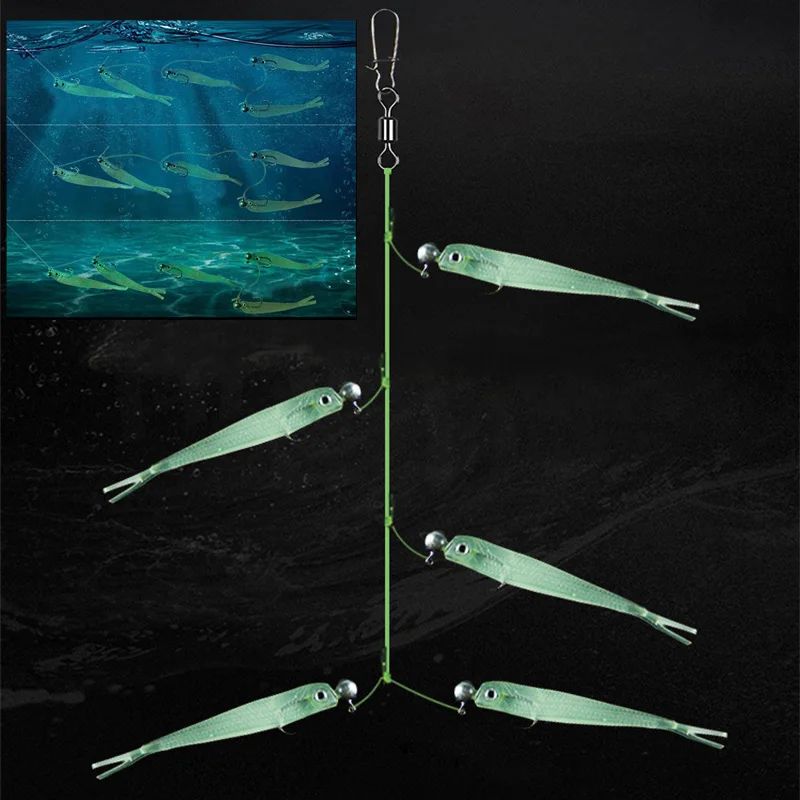 

5Pcs Soft Bait Fish Cluster Lures Fishing Bait 3D Eyes Fork Tail Soft Bait Lifelike Swimbait Fishing Accessory A set of Baits