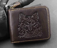 wolf pattern men wallet leather business zipper wallet luxury billfold slim hipster credit card holders inserts coin purses vint