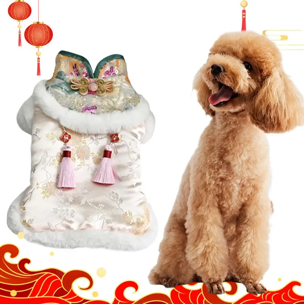 

Dog Clothes Pet Cotton Coat Geometric Sequins Exquisite Buckle Keep Warm Cloth Chinese Style Dog Clothes Tang Suit For New Year