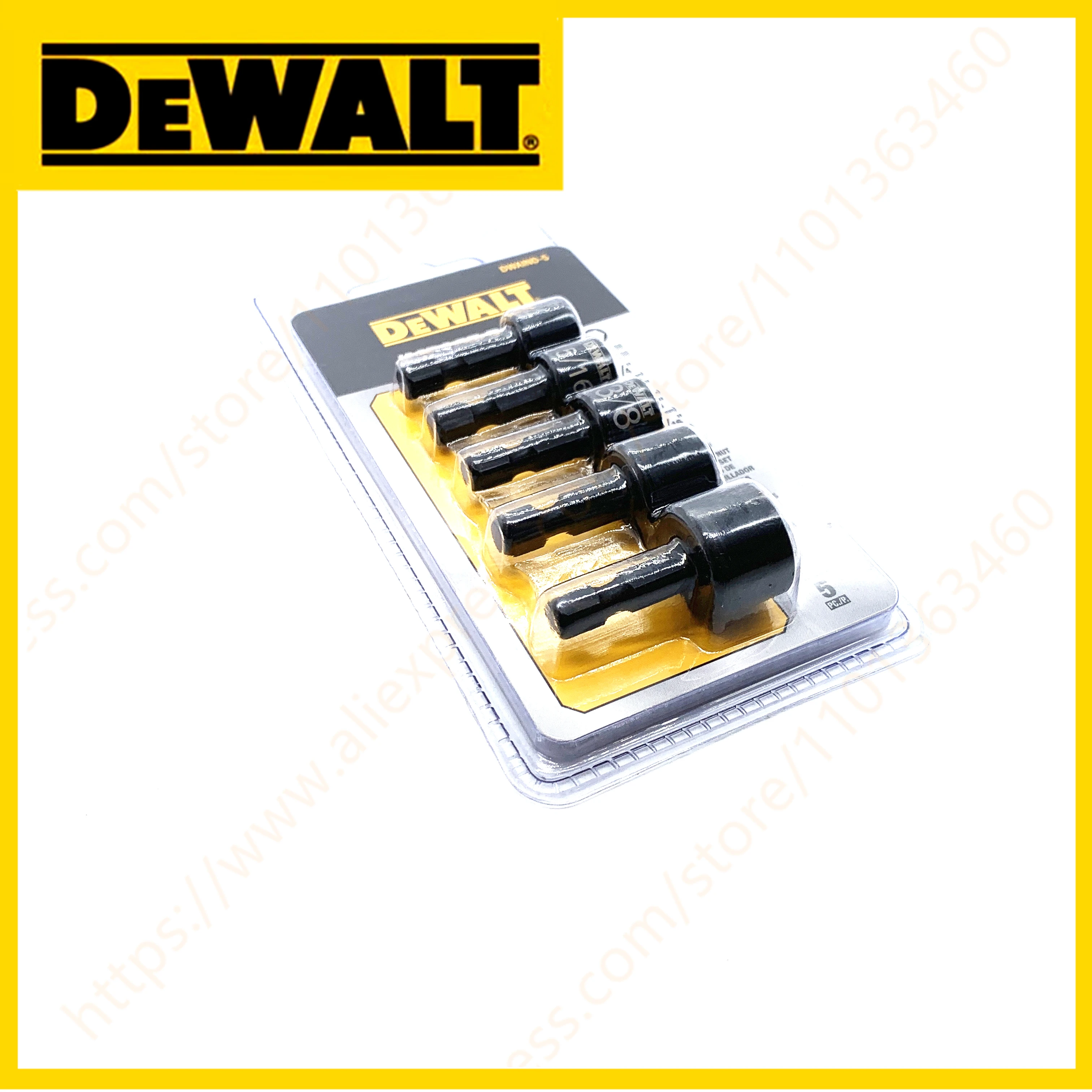 Ударная Магнитная втулка DEWALT 1/4-1/2 дюйма с шестигранным хвостовиком 5 шт. в