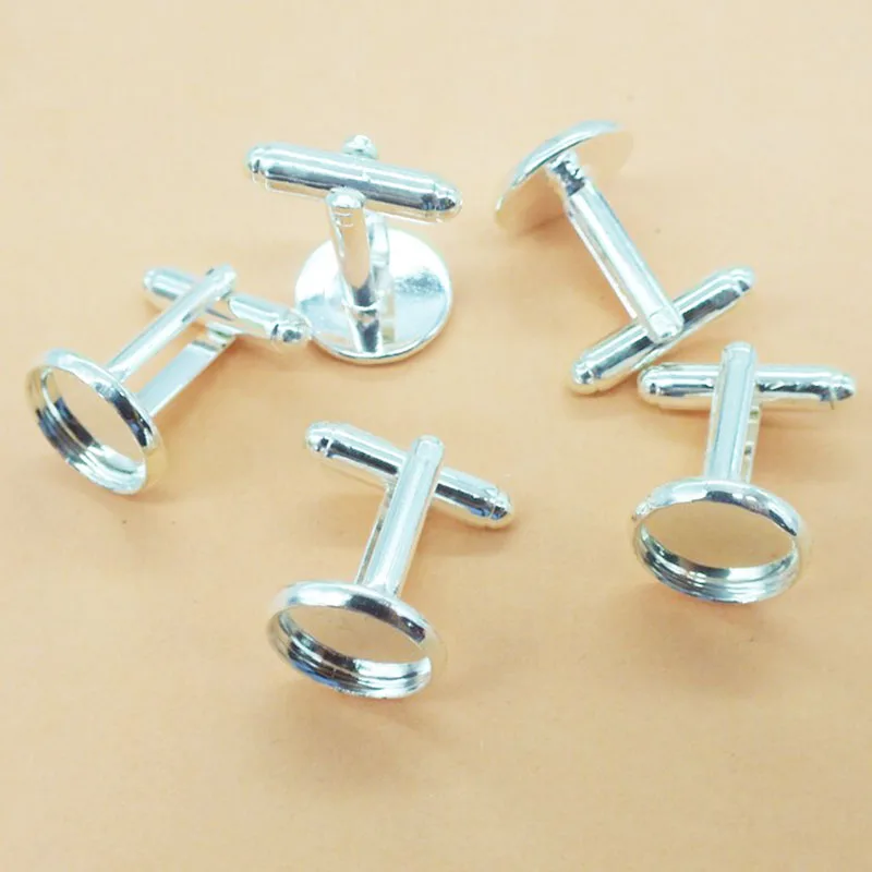 

300pcs/lot Silver plated French Cuff Links 12mm Round Pad Cufflinks