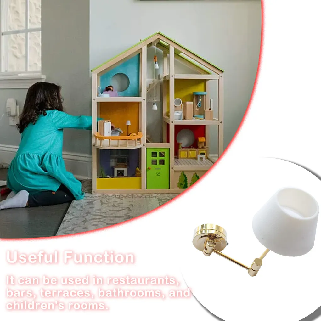 Mini House Wall Sconce Lamp 1 12 Miniature Folding LED Lighting Metal Bedside Mirror Light Doll Furniture Accessories