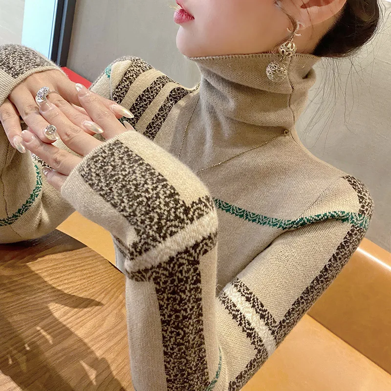 Odzież damska Casual sweter na wszystkie mecze nowa wiosenna dzianina z golfem modny wąski długim rękawem damski top dzianiny Y2K