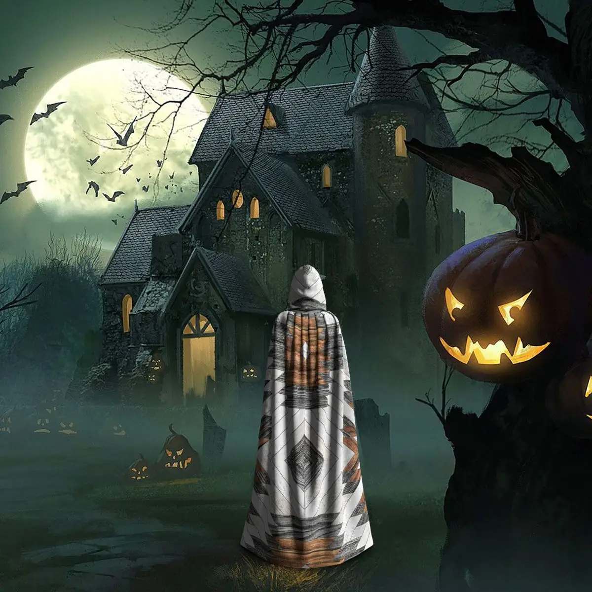 Городской племенной узор-ацтекская деревянная накидка с капюшоном на Хэллоуин