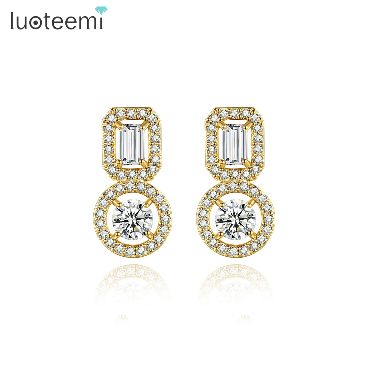 

Серьги-подвески Женские квадратные/круглые с фианитом