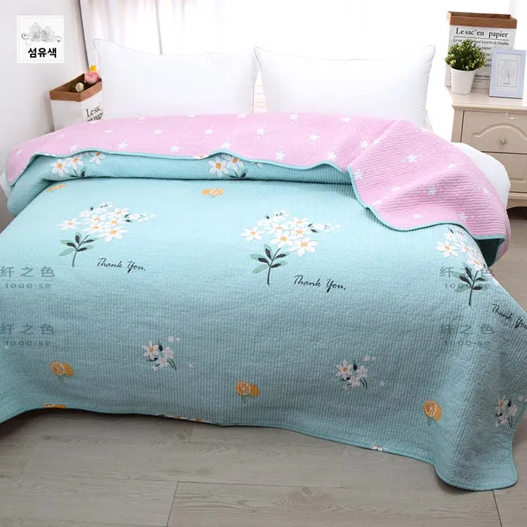 Корейское стеганое одеяло из саржи простыня покрывало с цветочным принтом
