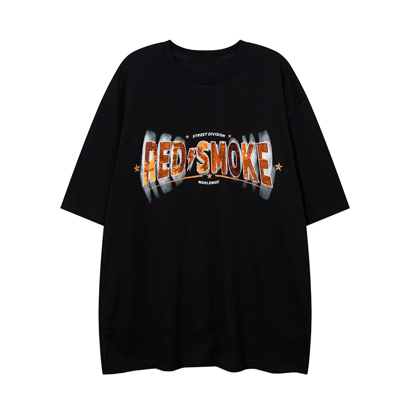 

American style retro high street short sleeved T-shirt for men and women summer oversized loose top t shirt