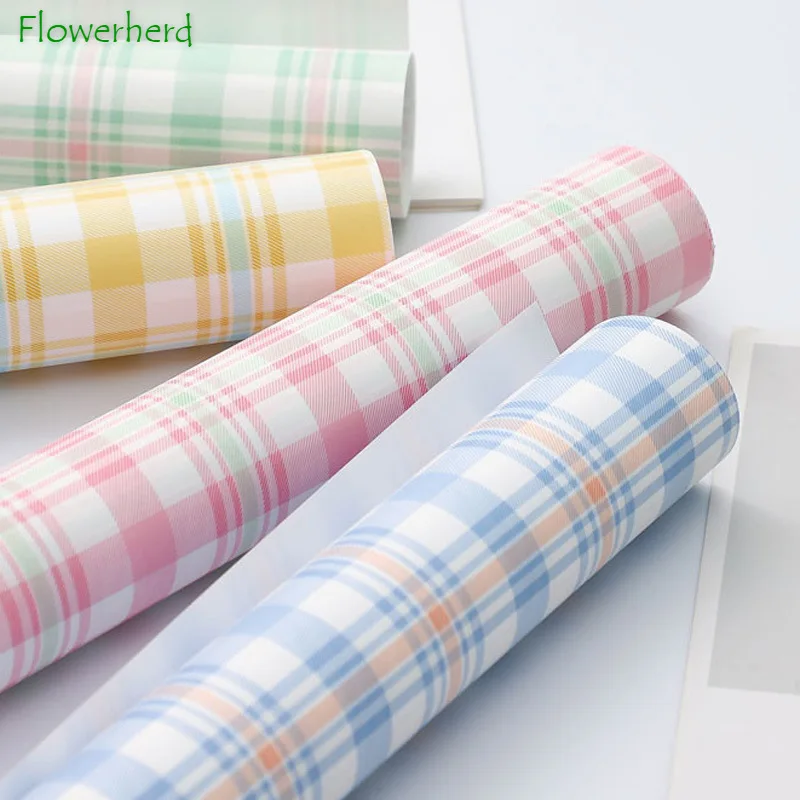 

58x58cm Plaid Paper Lollipop Bouquet Two-color Plaid Flower Bouquet Wrapping Paper Waterproof Frosted Gift Wrapping Paper